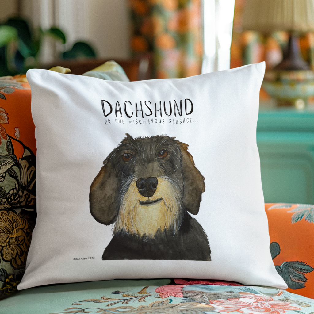 Dachshund Cushion Cover with Mischievous Hot Dog Energy