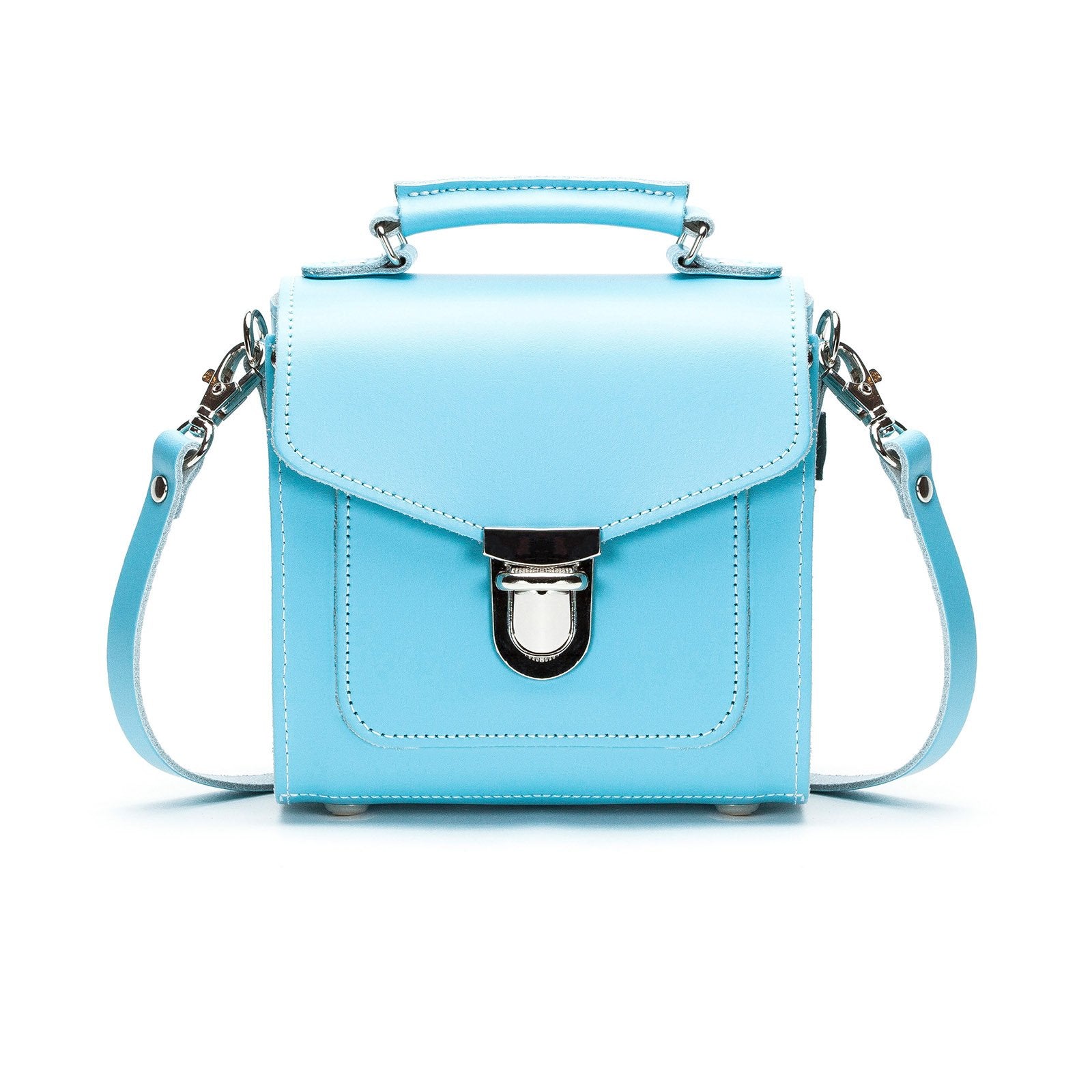 Handmade Leather Sugarcube Handbag in Pastel Baby Blue