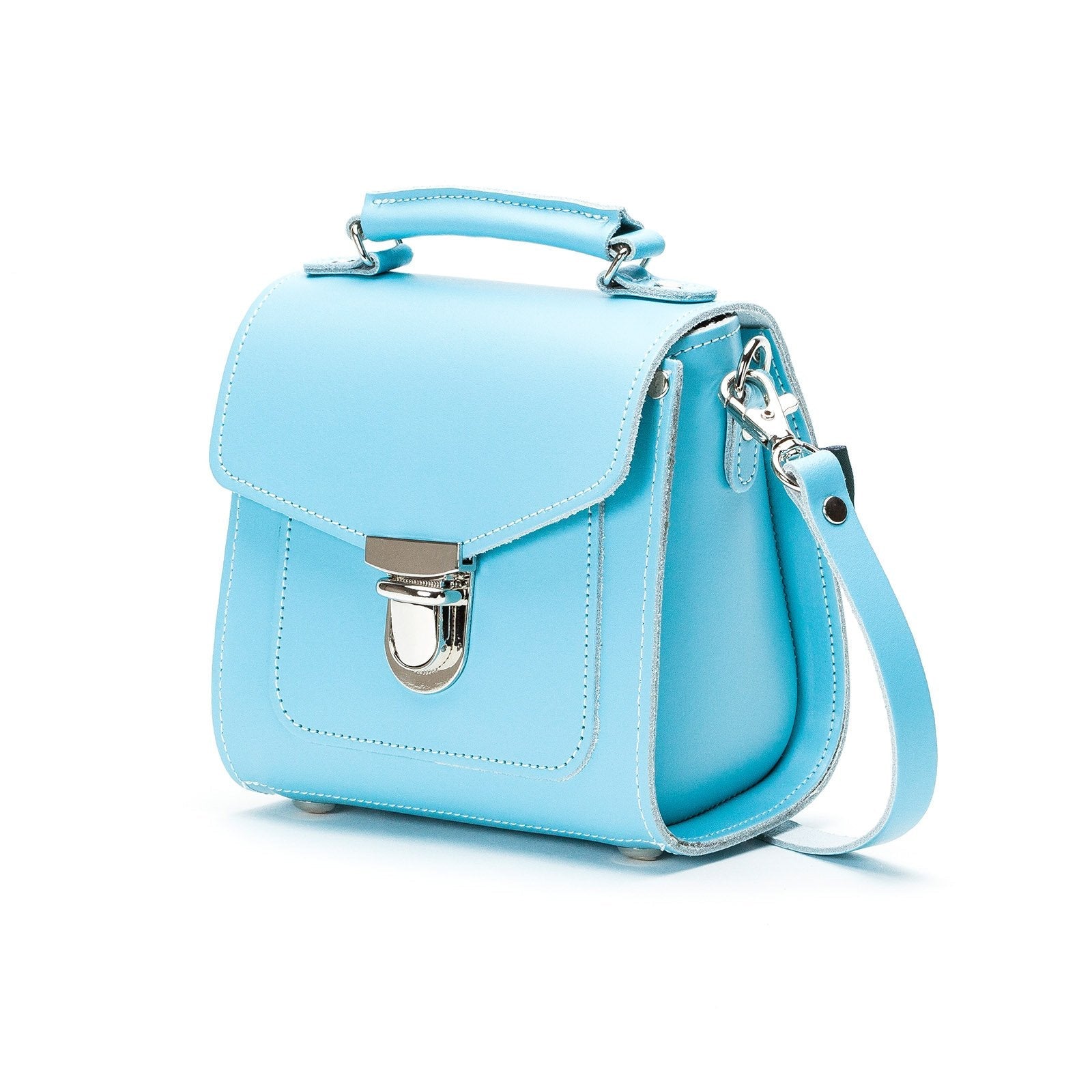 Handmade Leather Sugarcube Handbag in Pastel Baby Blue