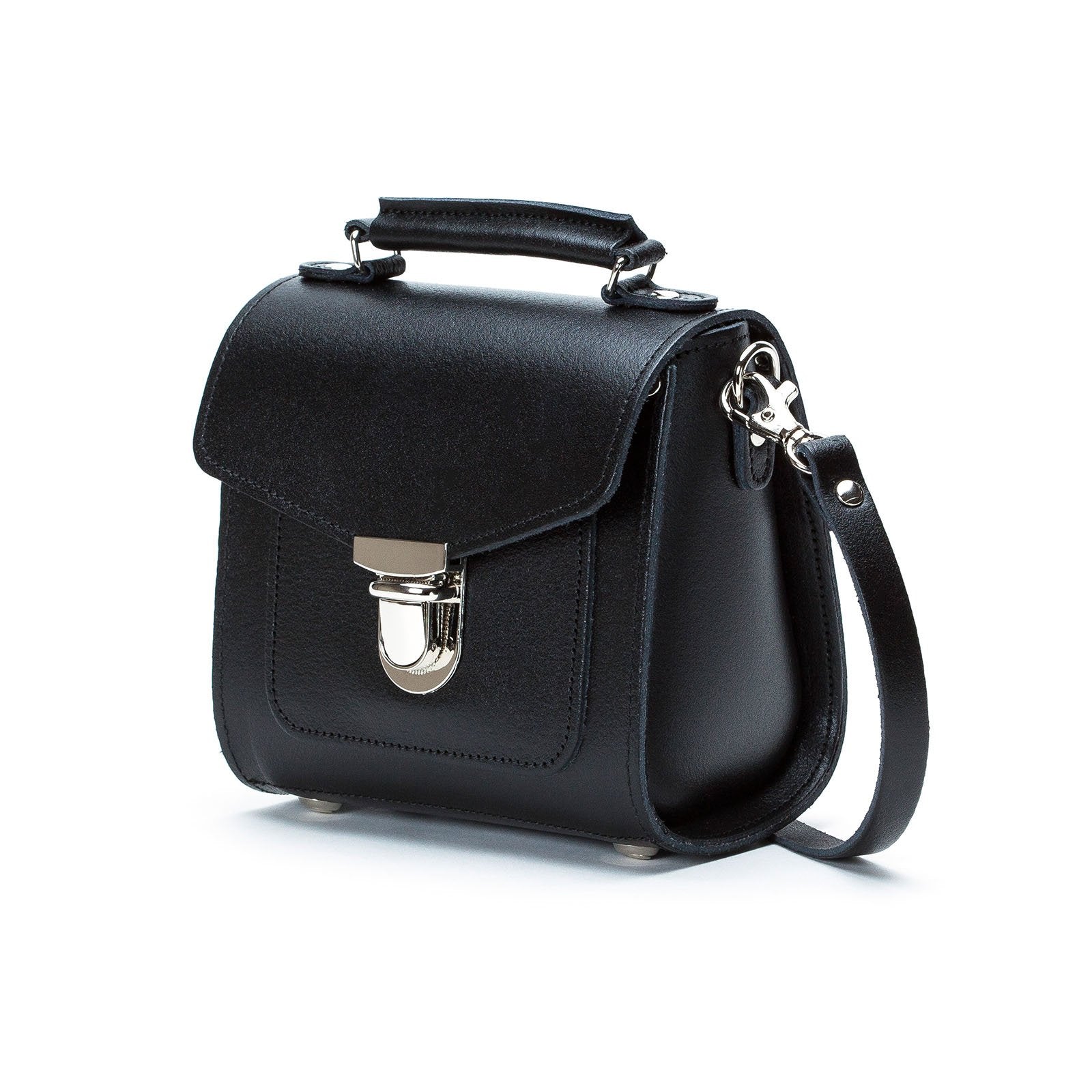 Handmade Black Leather Sugarcube Handbag