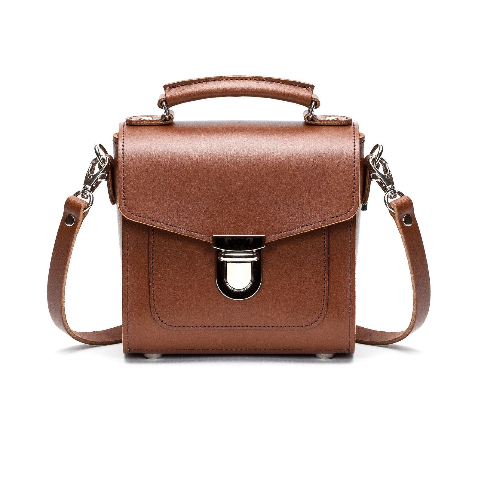 Handmade Leather Sugarcube Handbag in Chestnut