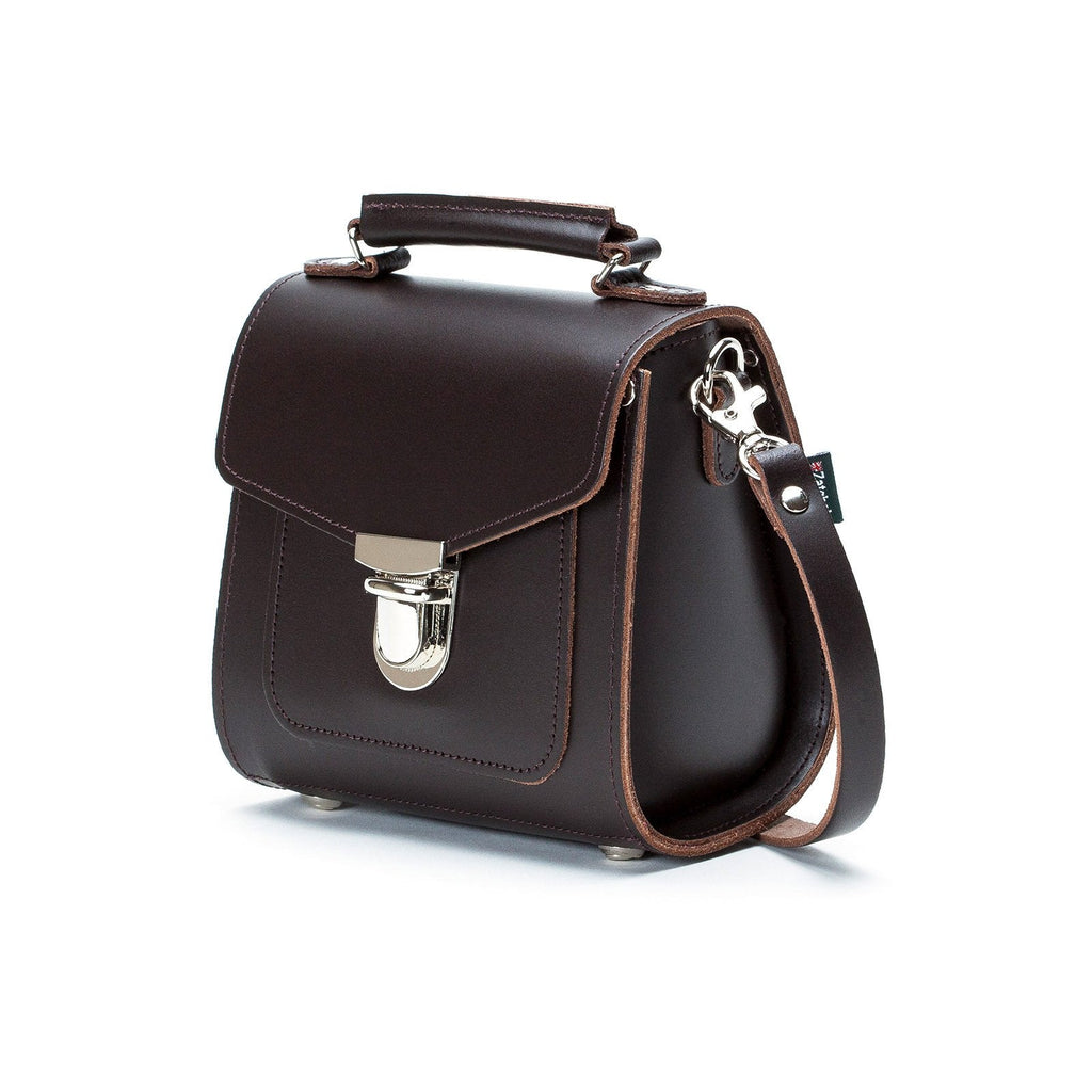 Dark Brown Leather Sugarcube Handbag, Handmade in England
