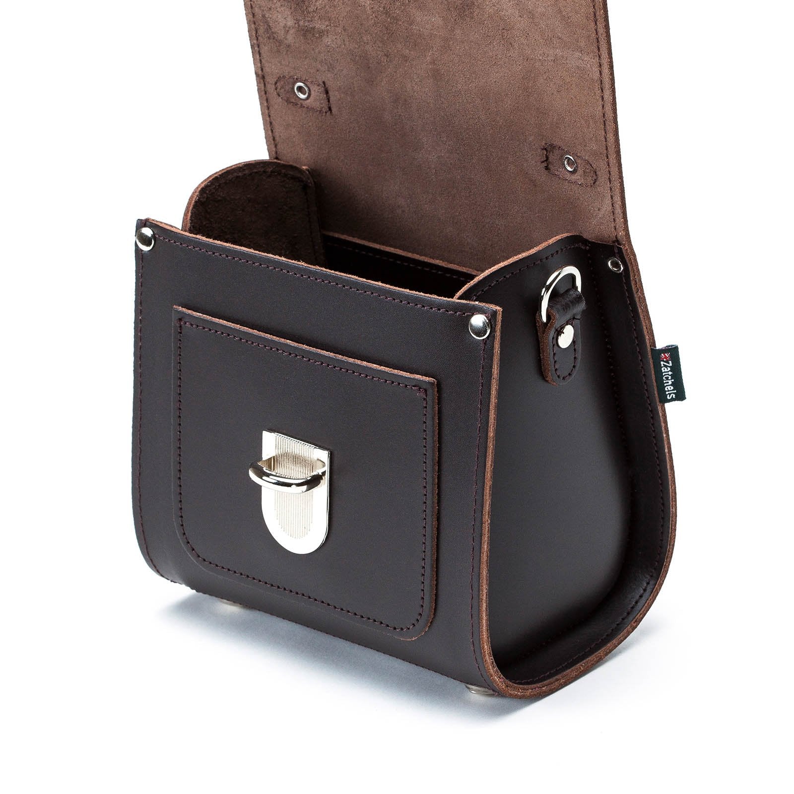 Dark Brown Leather Sugarcube Handbag, Handmade in England
