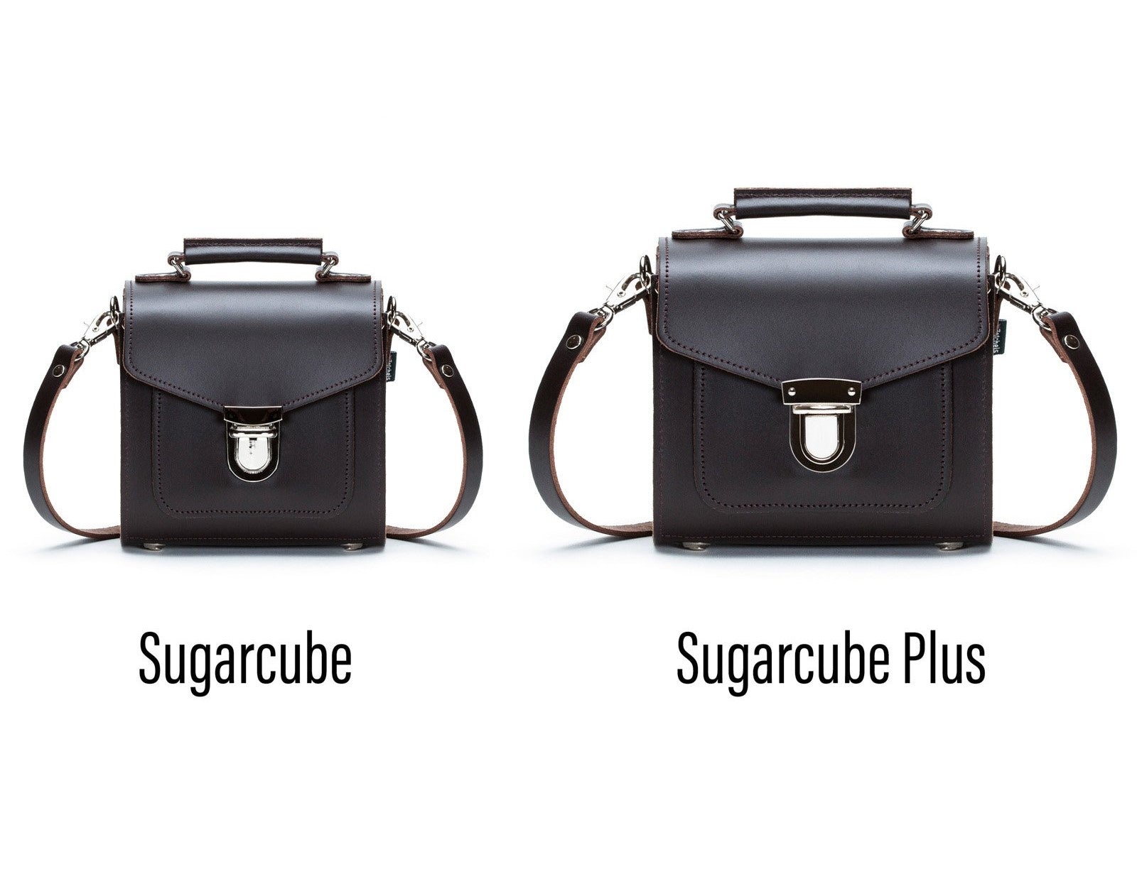 Dark Brown Leather Sugarcube Handbag, Handmade in England