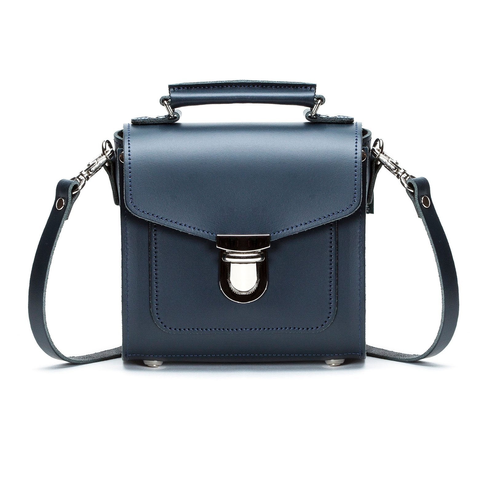 Navy Handmade Leather Sugarcube Handbag