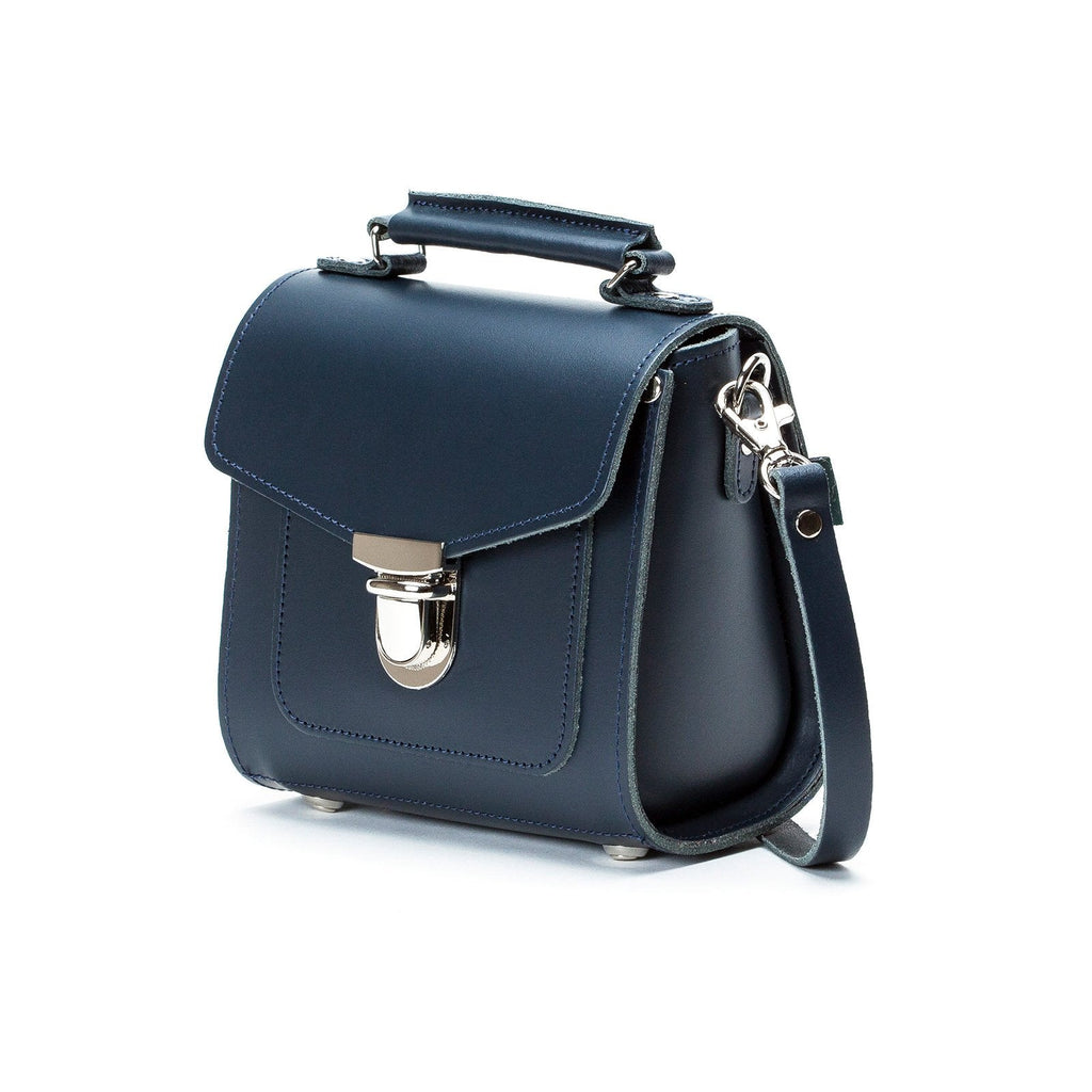 Navy Handmade Leather Sugarcube Handbag