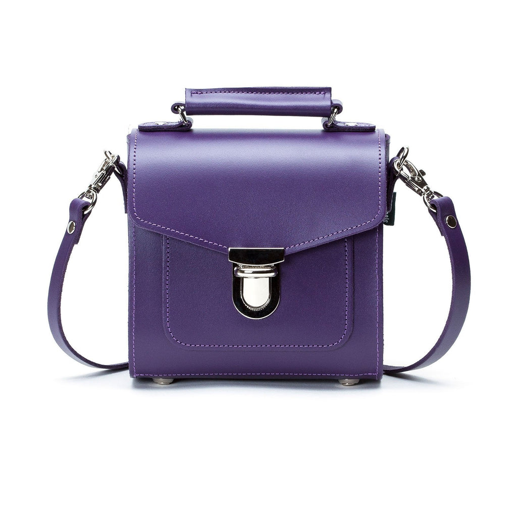 Purple Leather Sugarcube Handbag, Handmade in England