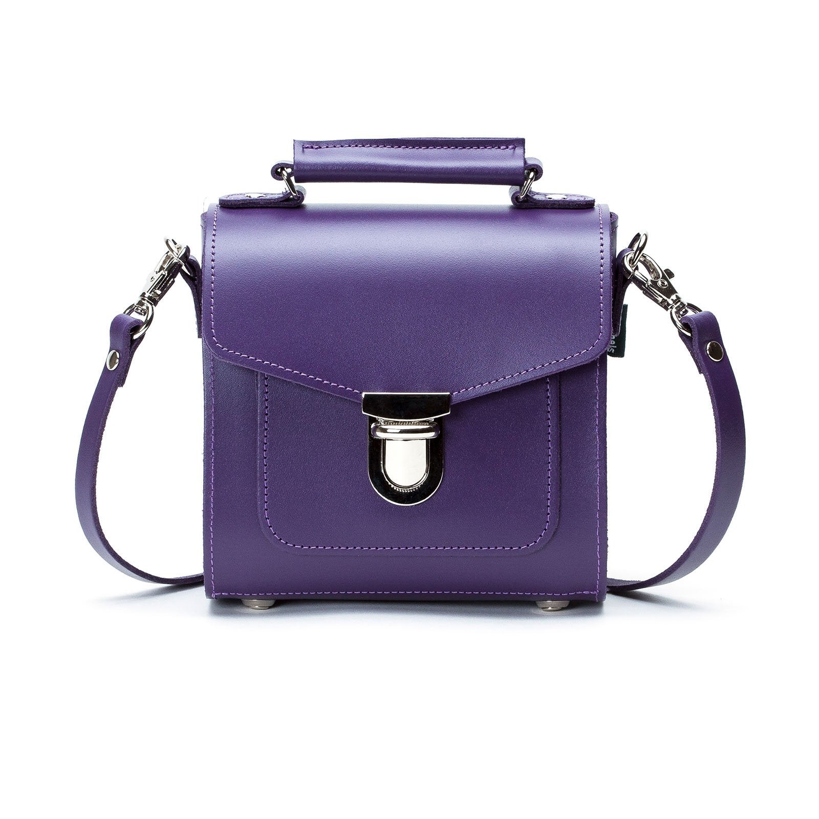 Purple Leather Sugarcube Handbag, Handmade in England
