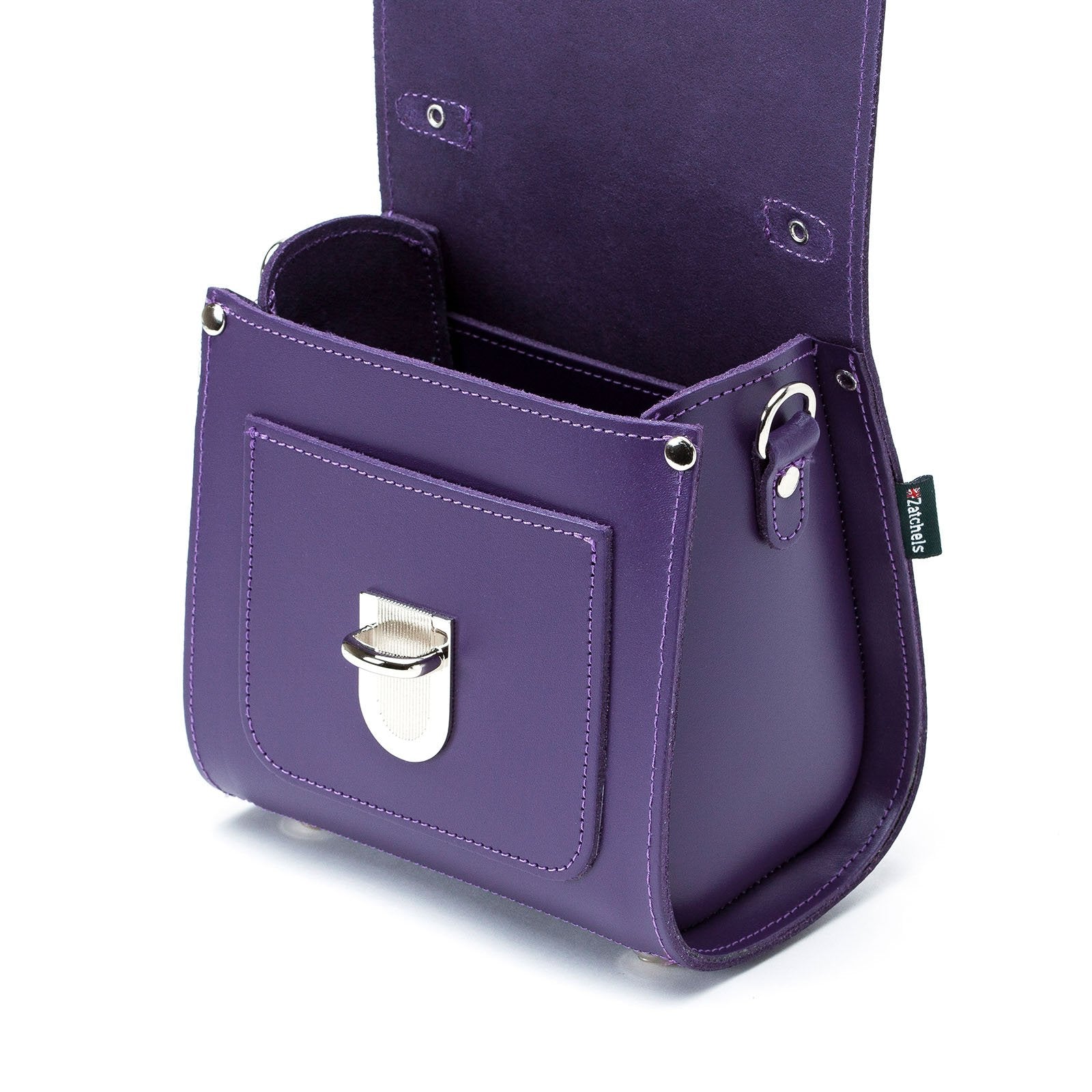 Purple Leather Sugarcube Handbag, Handmade in England