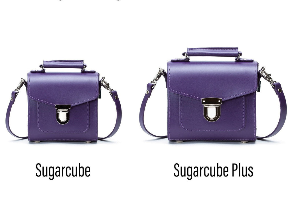 Purple Leather Sugarcube Handbag, Handmade in England