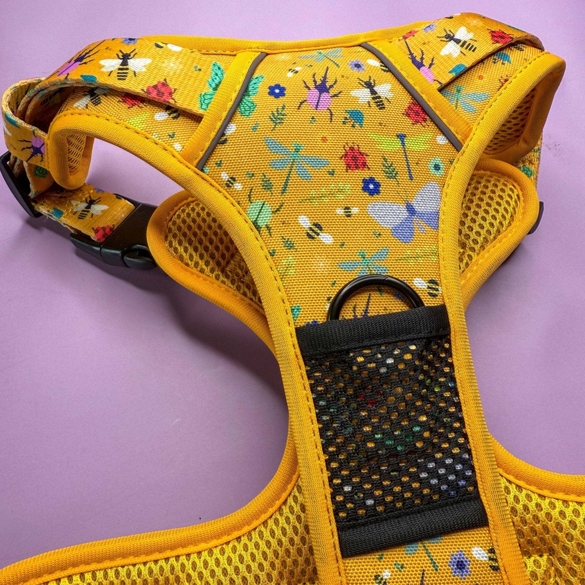 Summer Buzzin Yellow Insect Print No Pull Dog Harness, Adjustable Step In XS to XL