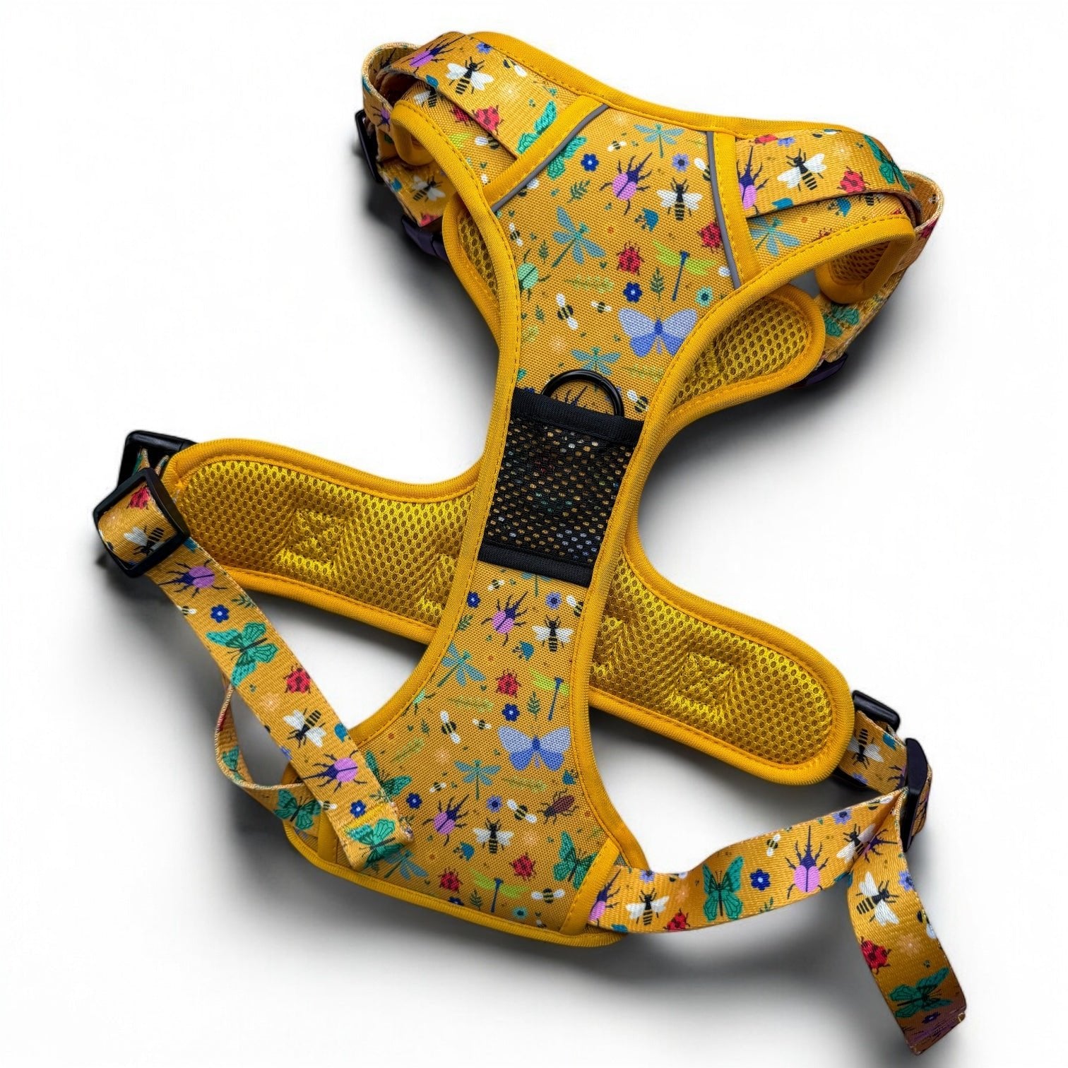 Summer Buzzin Yellow Insect Print No Pull Dog Harness, Adjustable Step In XS to XL