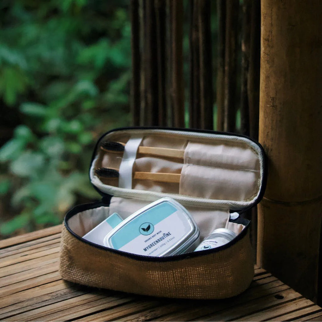 Sustainable Travel Kit with Bamboo Toothbrush, Toothpaste Tablets and Natural Body Bar