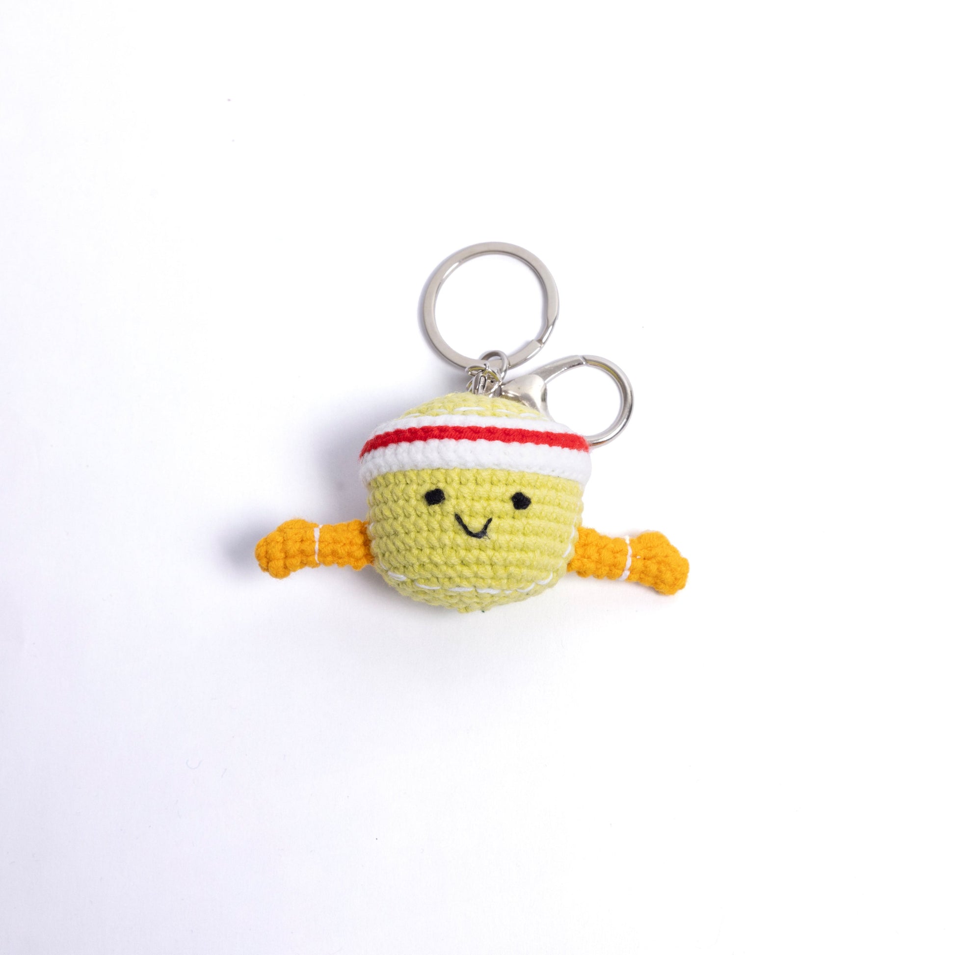 Crochet Tennis Ball Keychain with Smiling Face