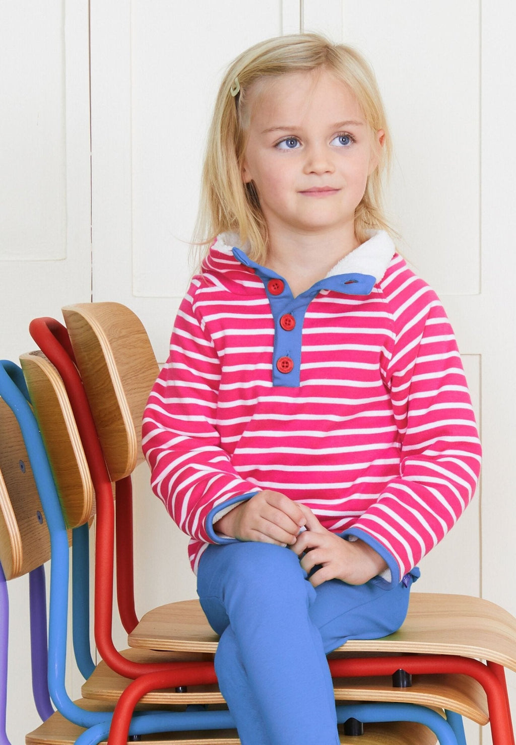 Organic Pink Breton Cosy Fleece Sweatshirt for Kids