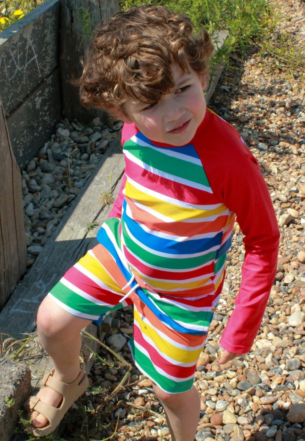 Happy Stripe Print Kids Swim Shorts