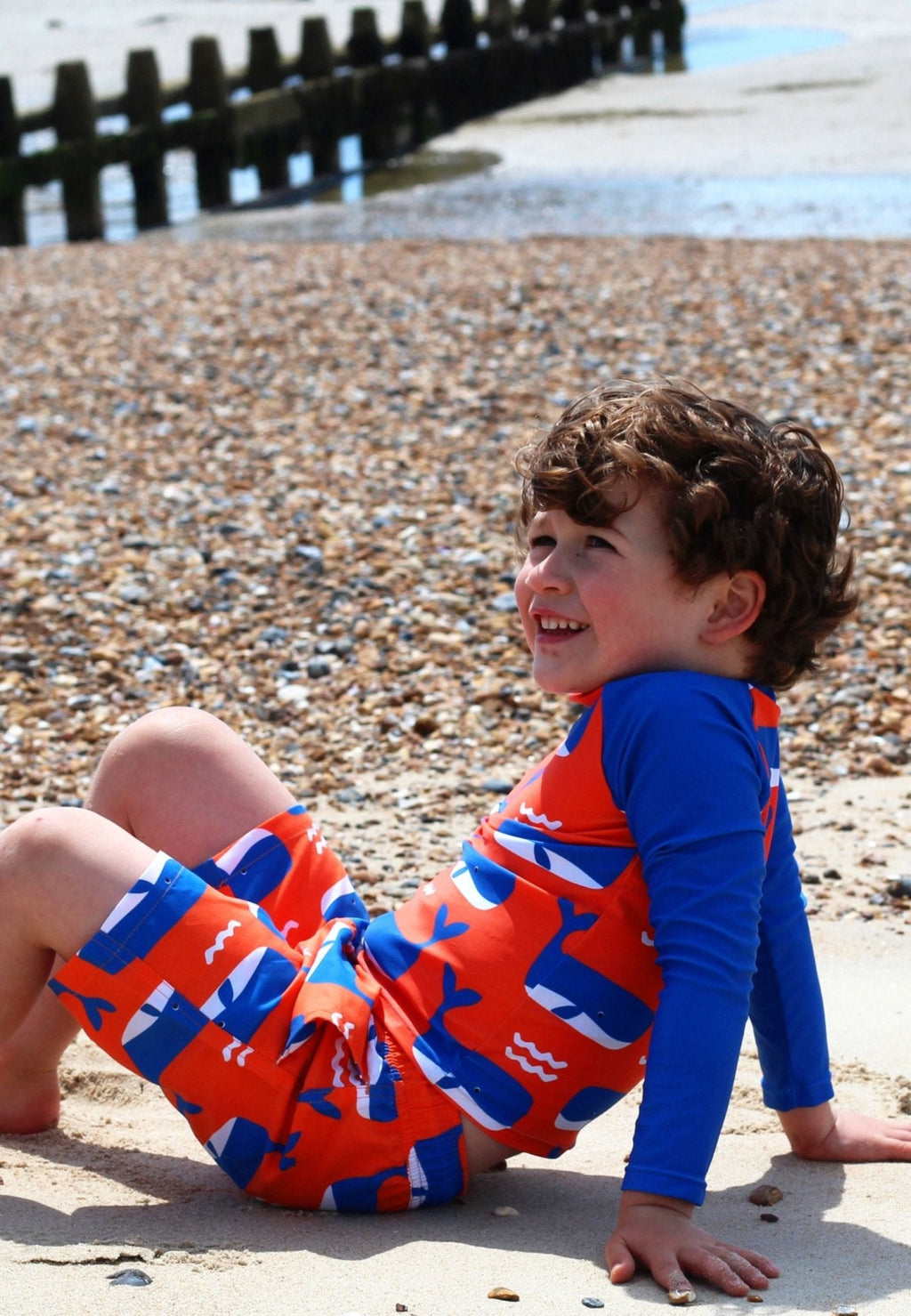 Whale Waves Print Kids Swim Shorts