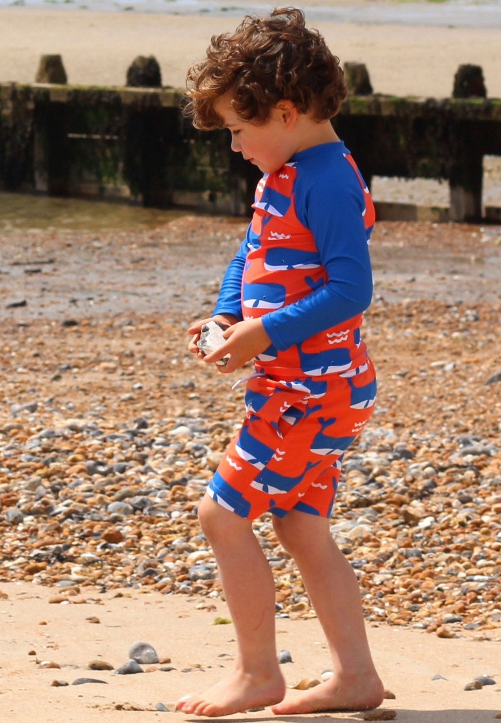 Whale Waves Print Kids Swim Shorts