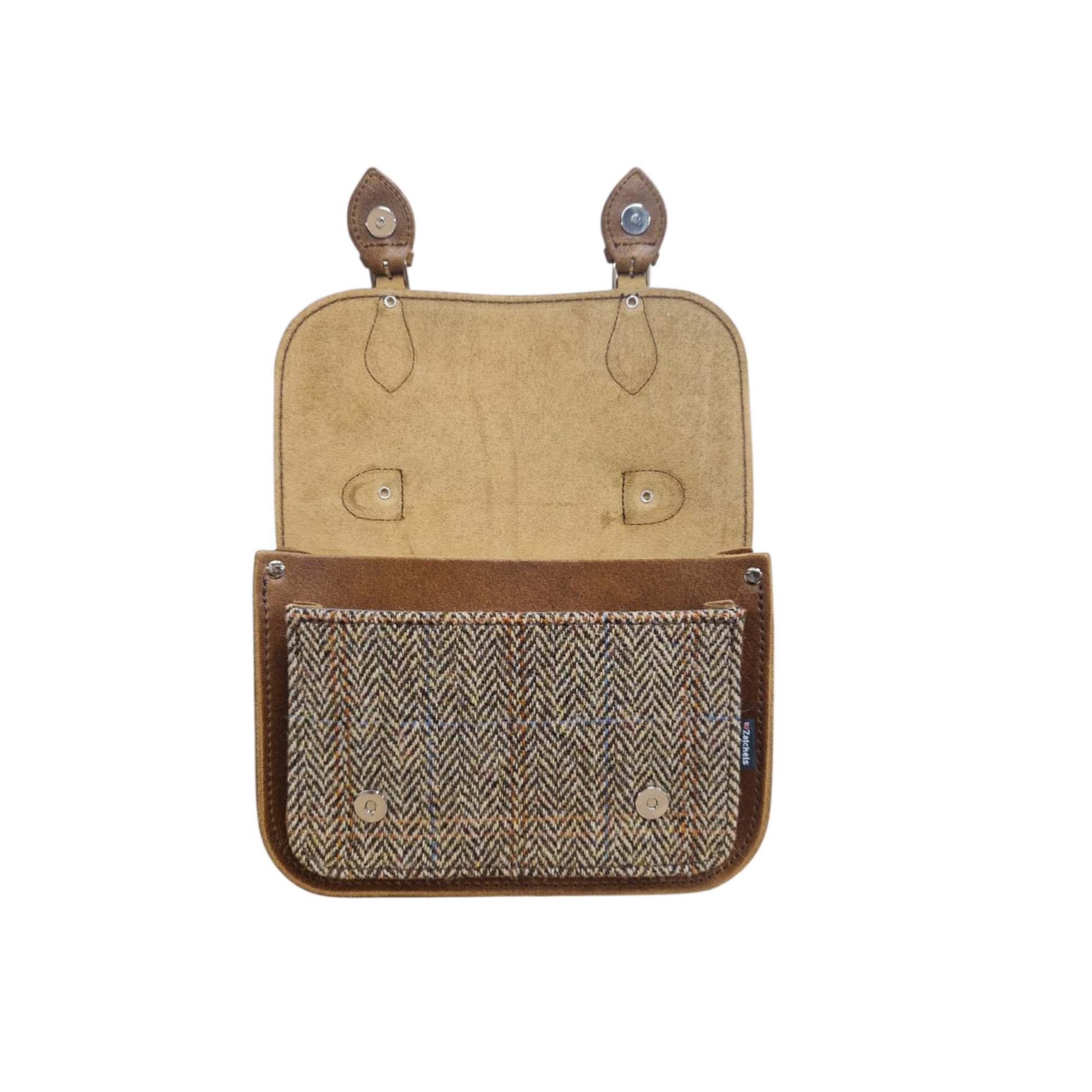 Midi Tan and Tweed Satchel Leather Handbag