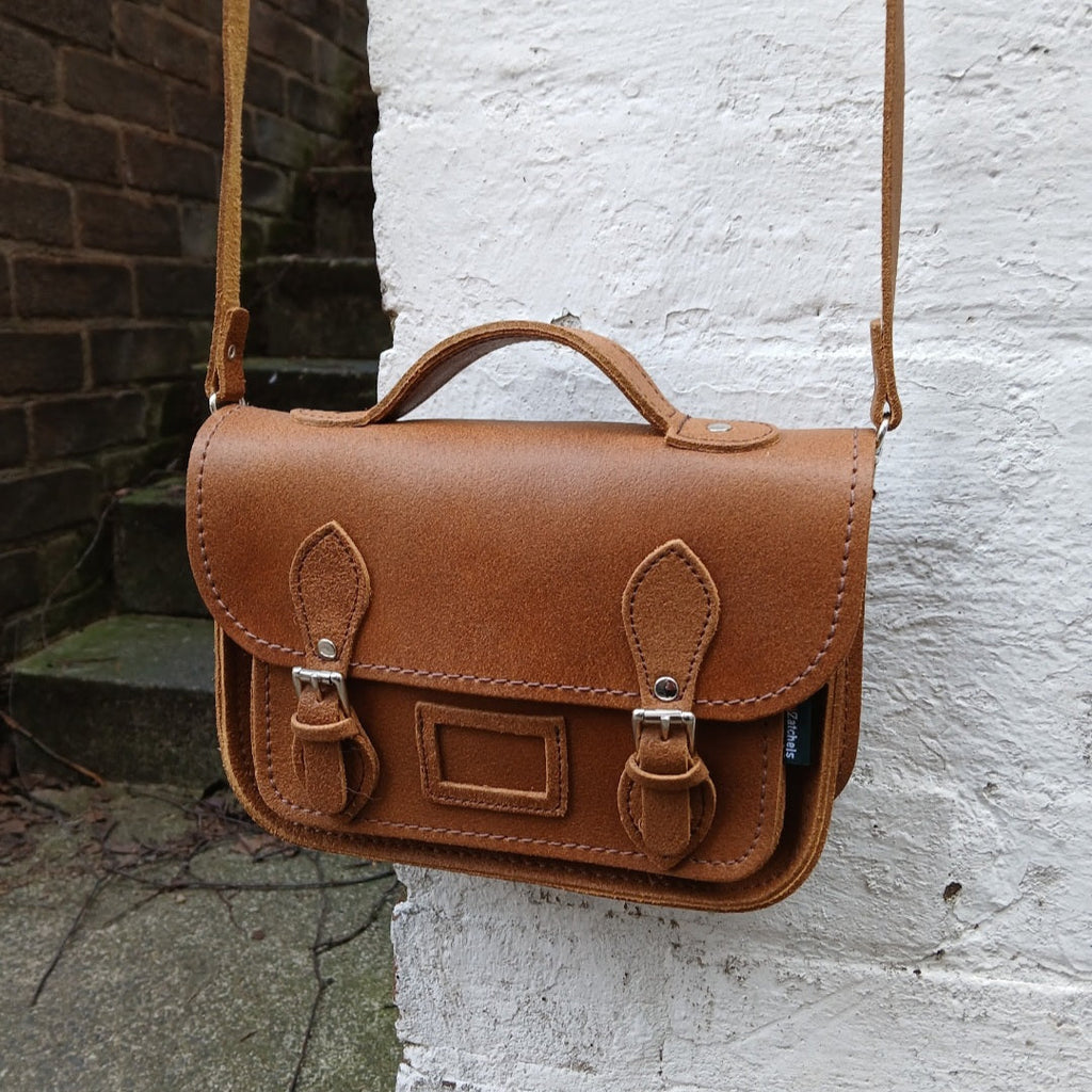 Leather Midi Satchel in Tannery Tan