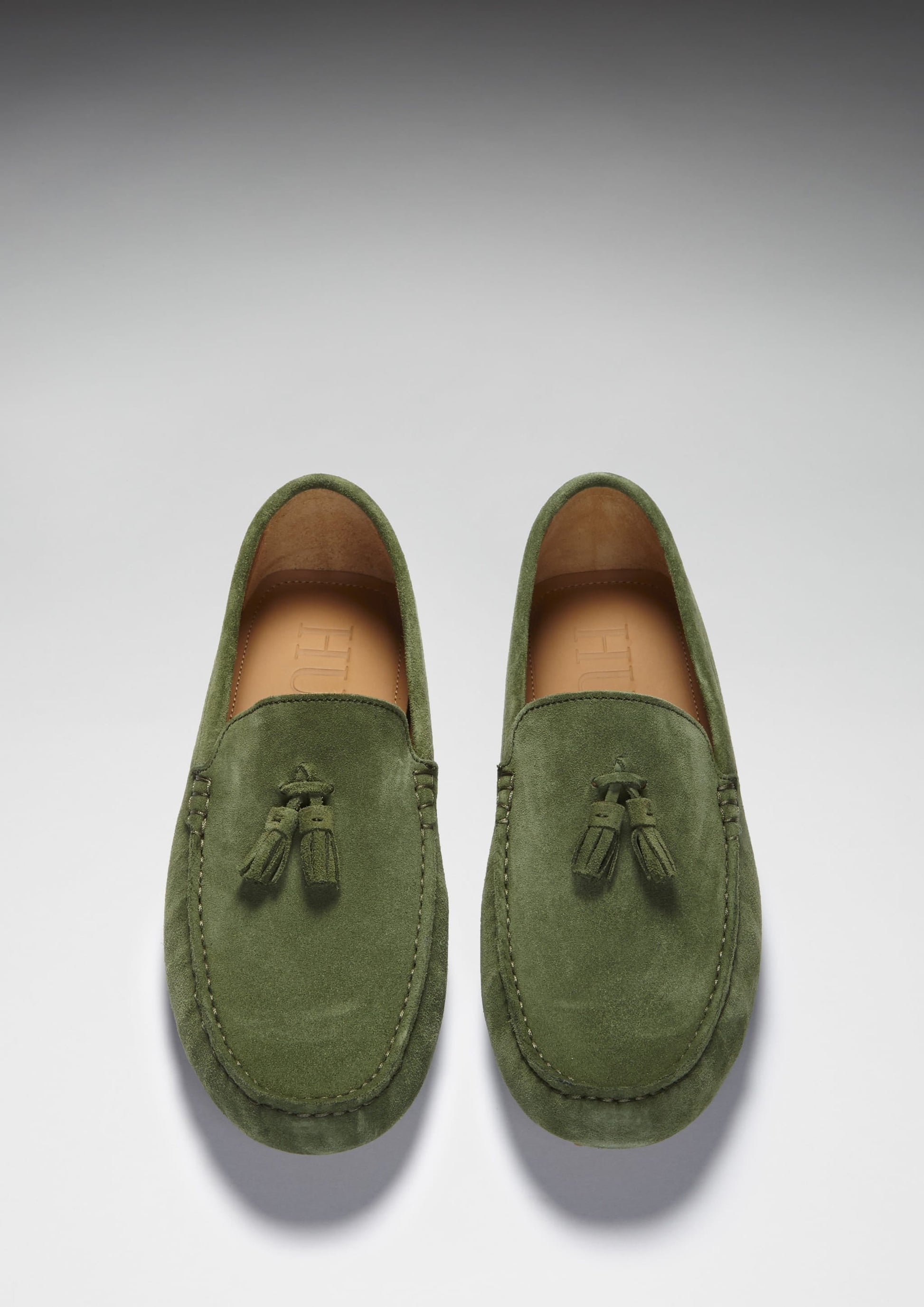 Safari Green Suede Tasselled Driving Loafers