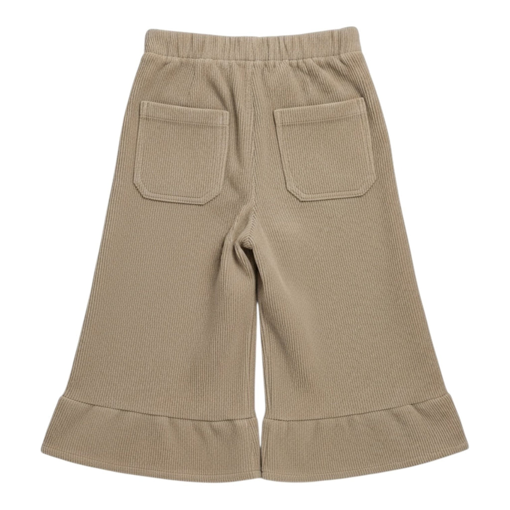 Taupe Cotton Corduroy Ruffle Hem Trousers for Children