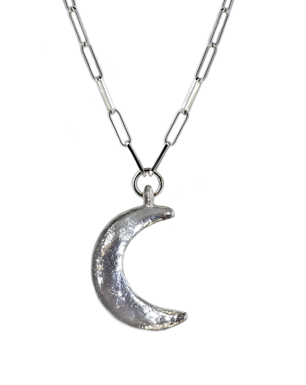 Maxi Crescent Moon Trace Chain Necklace in Sterling Silver