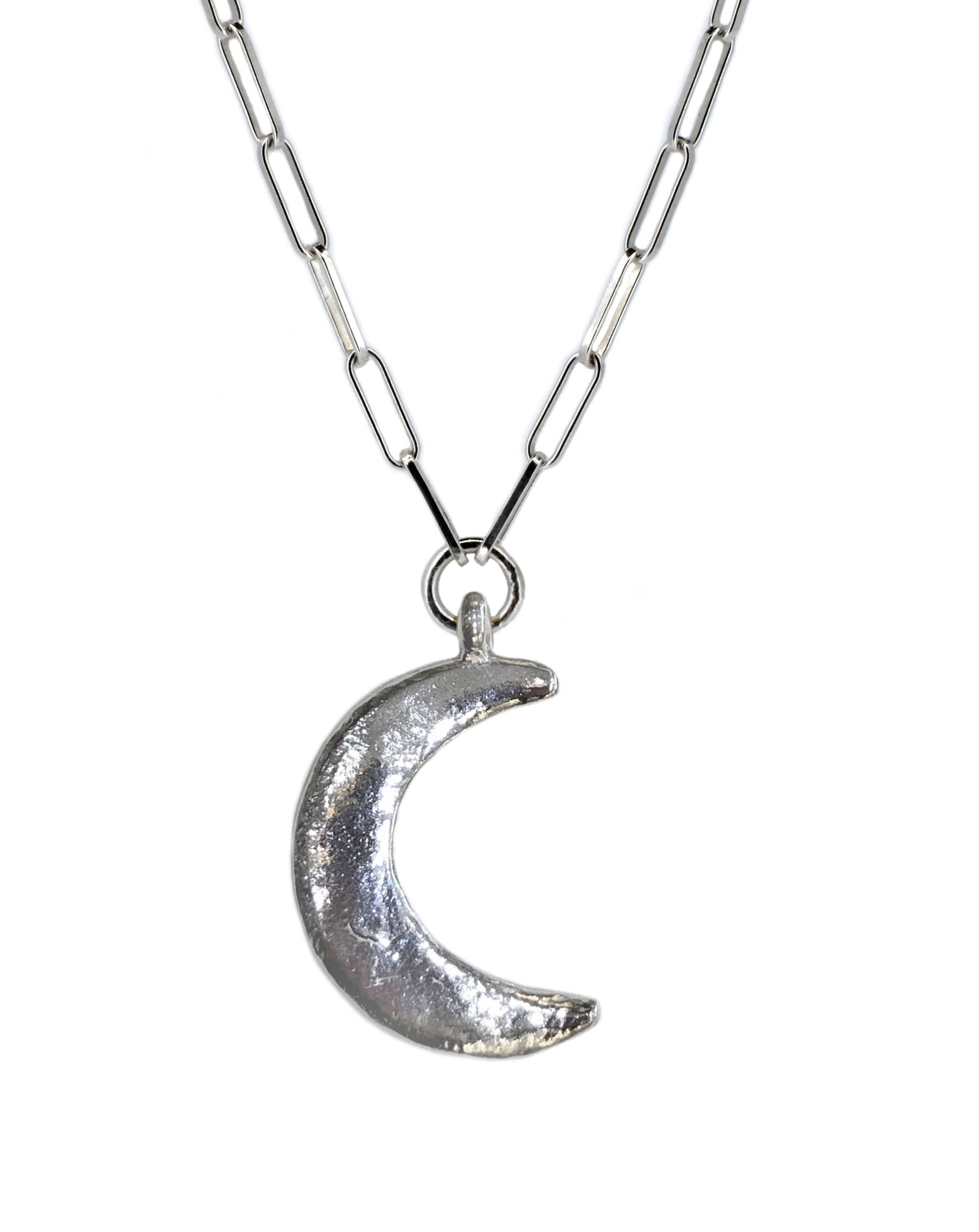 Maxi Crescent Moon Trace Chain Necklace in Sterling Silver