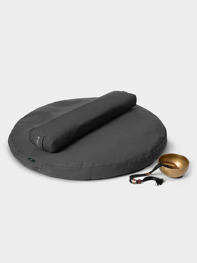 Round Organic Zabuton Meditation Cushion Kit with Buckwheat Bolster