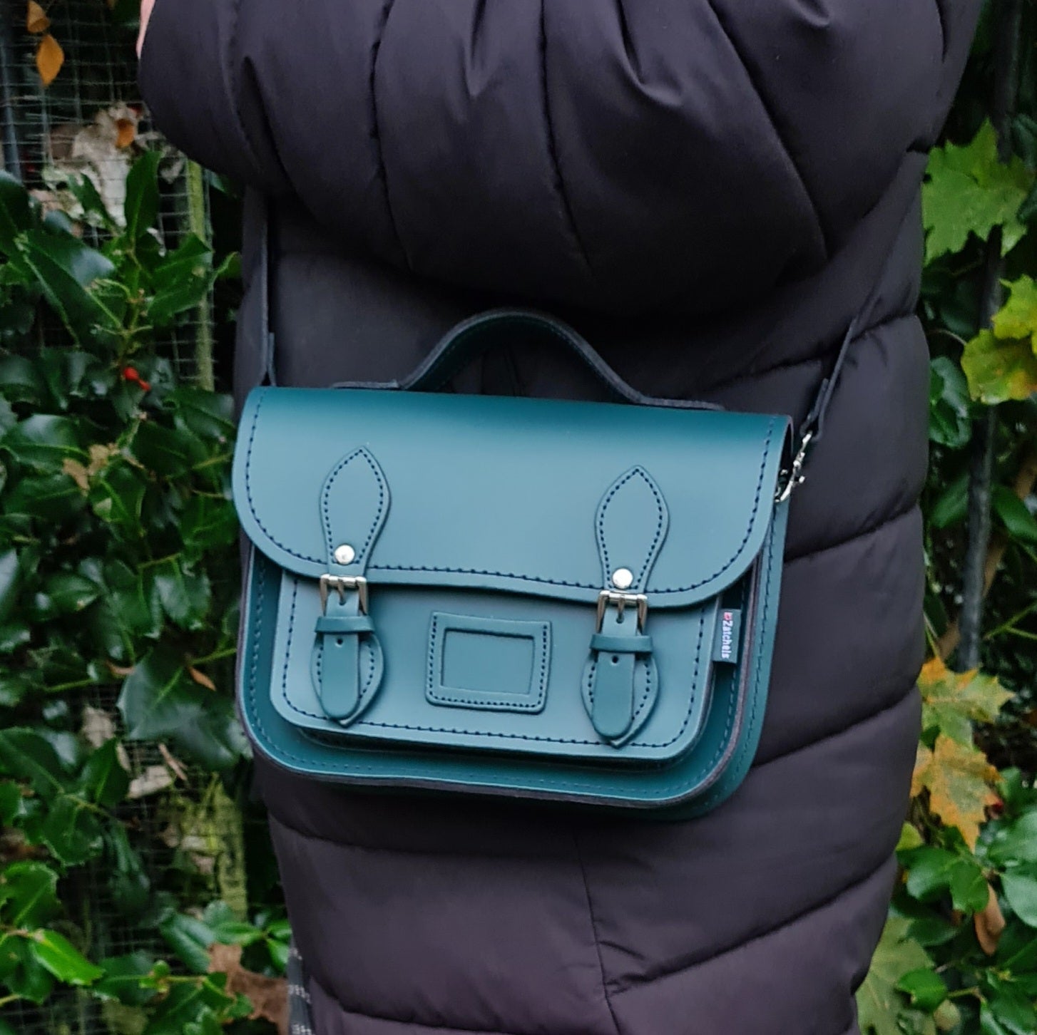 Teal Leather Midi Satchel