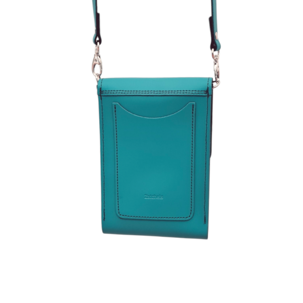 Teal Leather Crossbody Phone Case with Push Lock