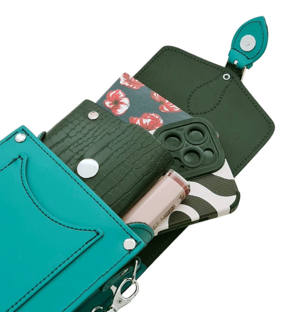 Handmade Leather Festival Phone Bag in Teal