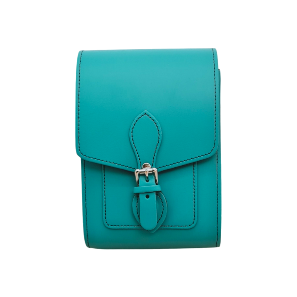 Handmade Leather Festival Phone Bag in Teal