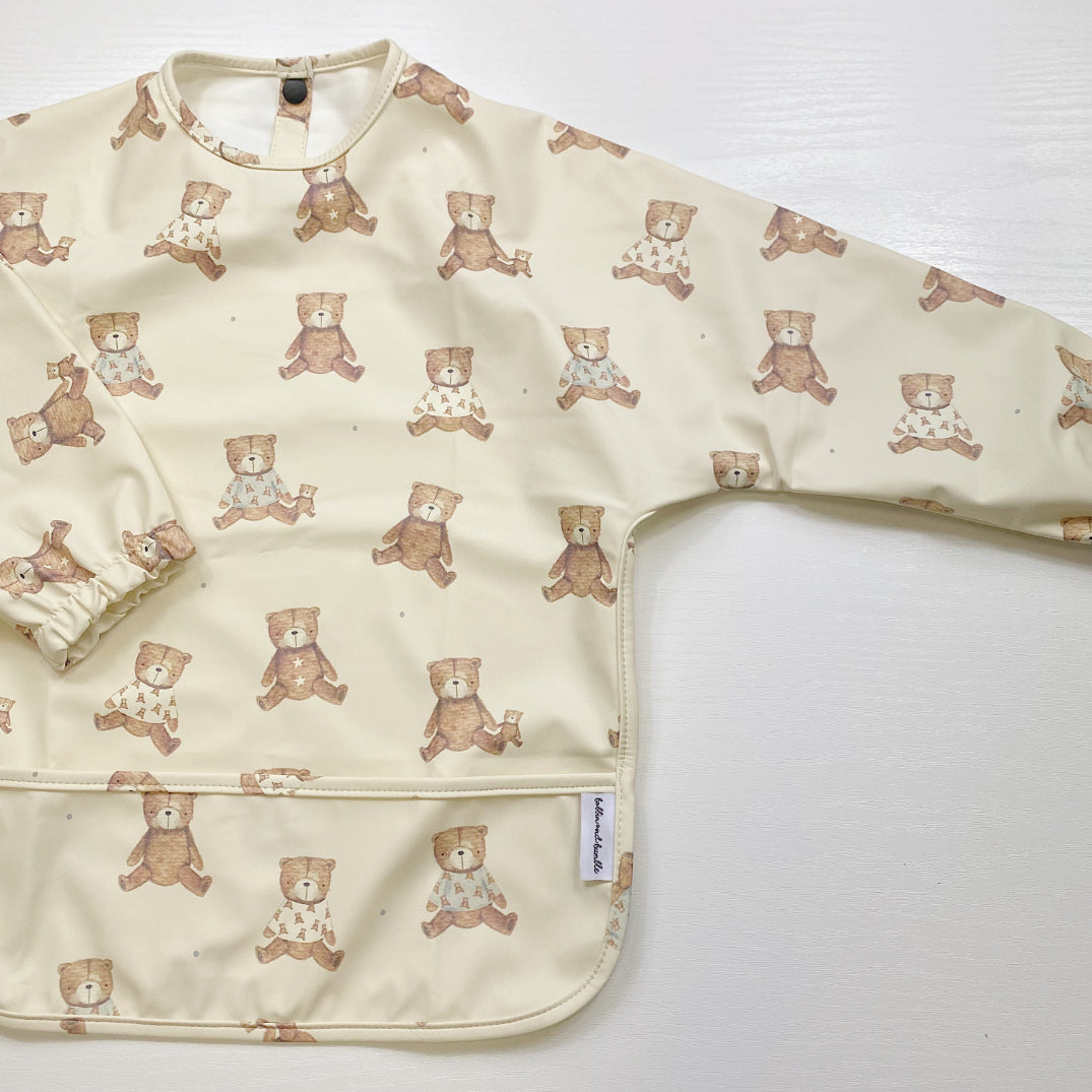 Long Sleeved Baby Bib - Teddy Bear Print