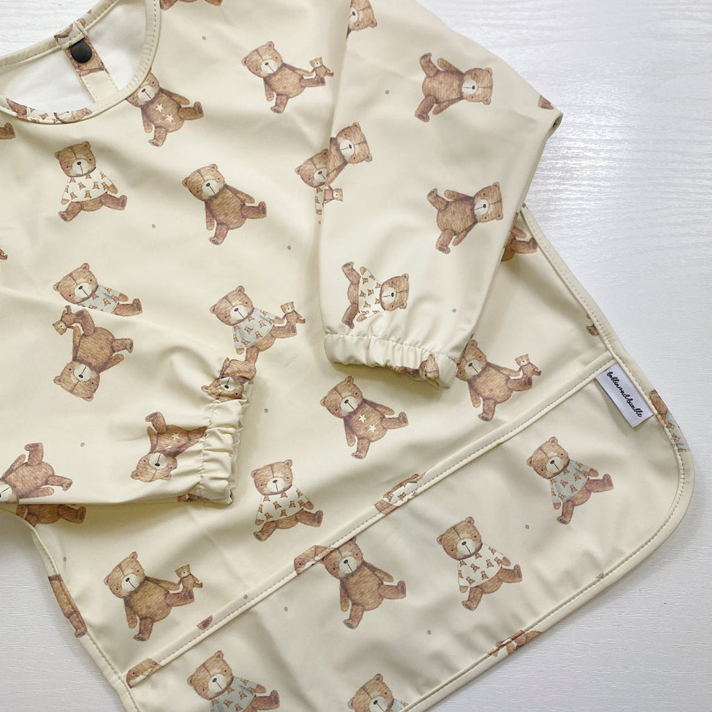 Long Sleeved Baby Bib - Teddy Bear Print
