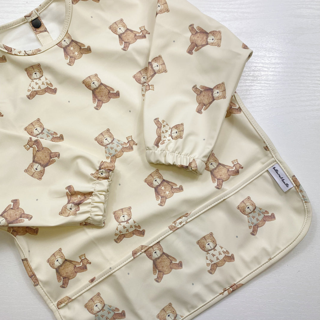 Long Sleeved Baby Bib - Teddy Bear Print