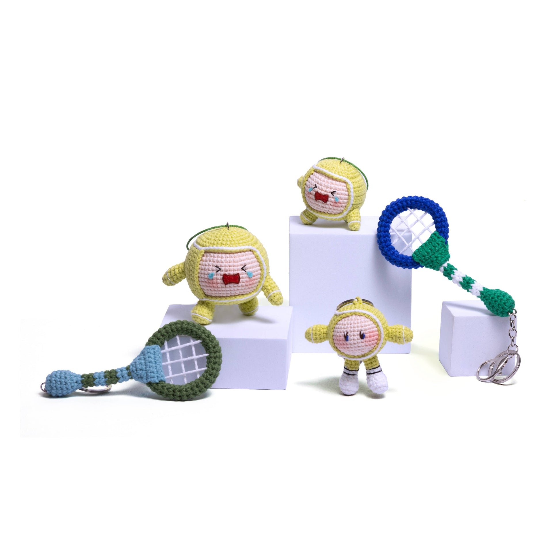 Crochet Tennis Ball Keychain with Smiling Face