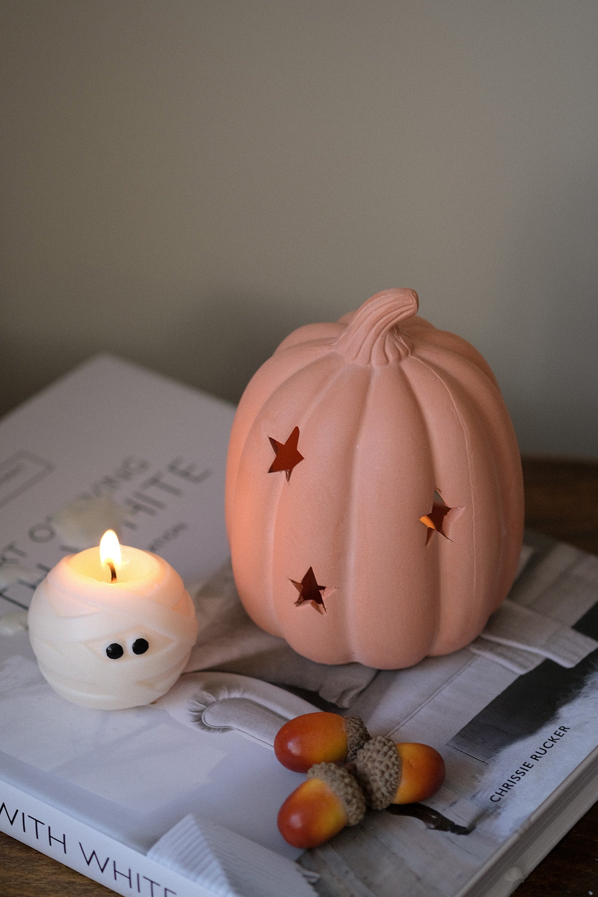 Terracotta Pumpkin Tealight Holder with Star Cutouts