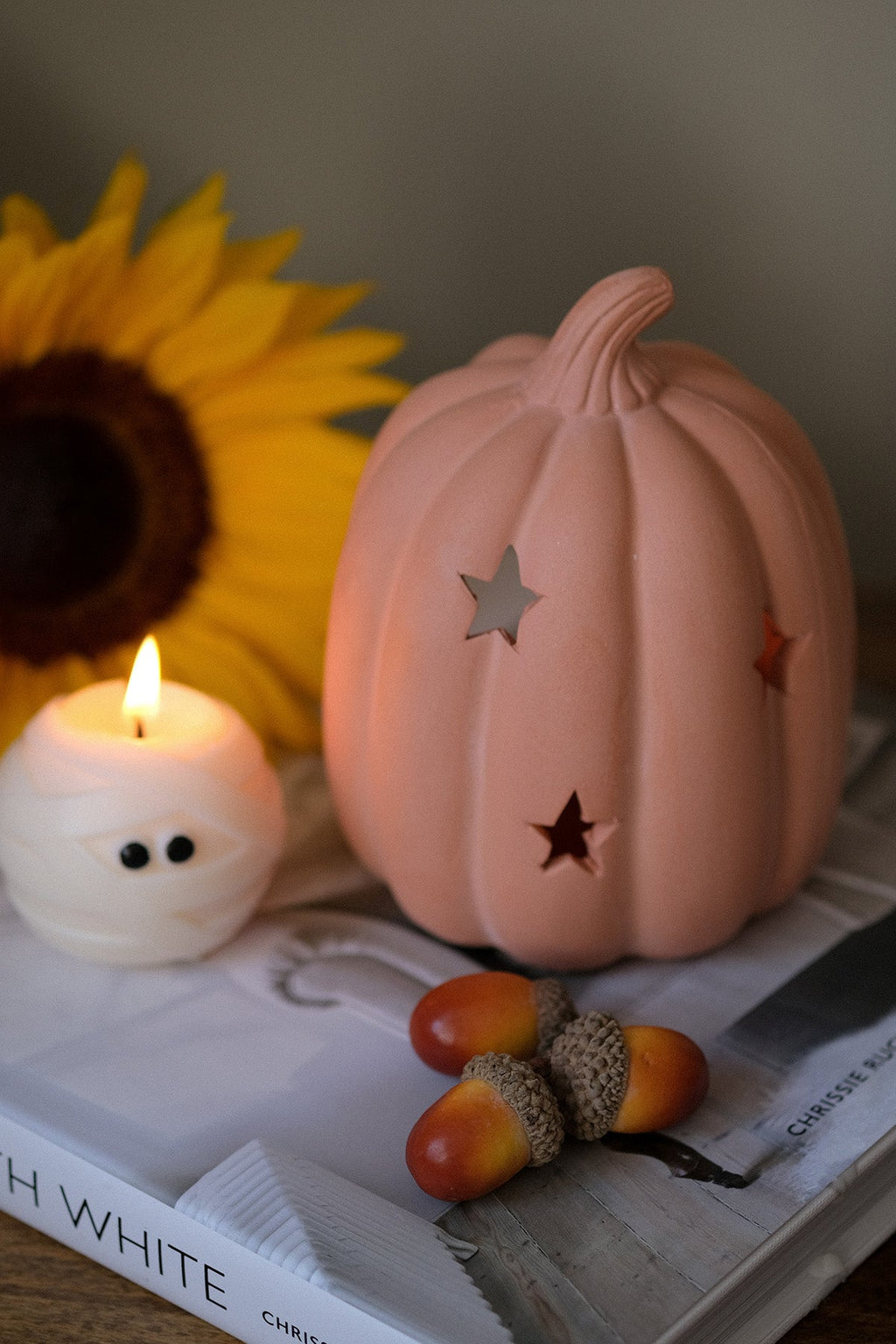 Terracotta Pumpkin Tealight Holder with Star Cutouts