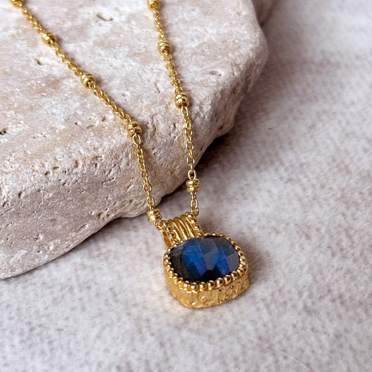 Tetra Square Labradorite Pendant in Gold