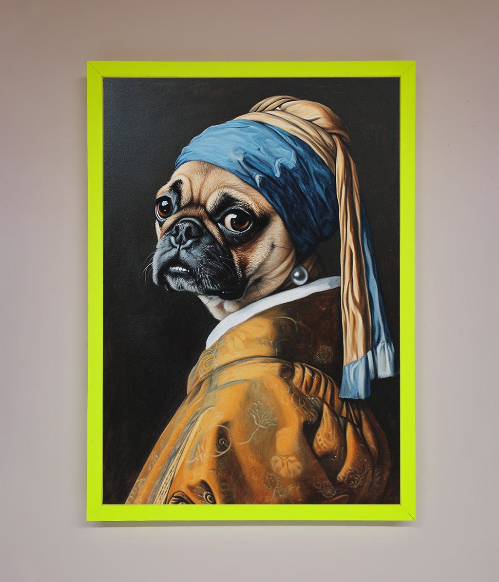 Pug with Pearl Earring Framed Print