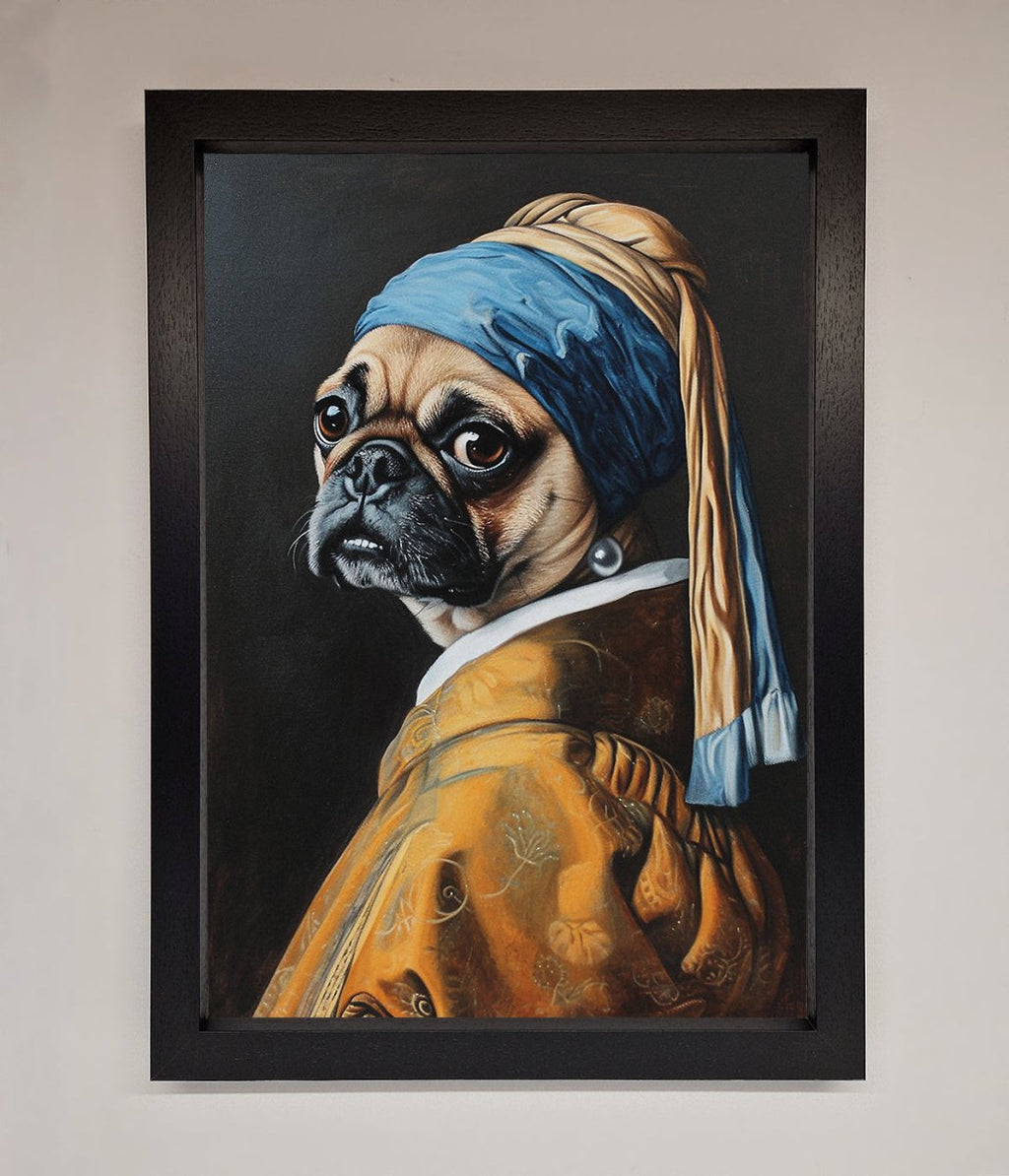 Pug with Pearl Earring Framed Print