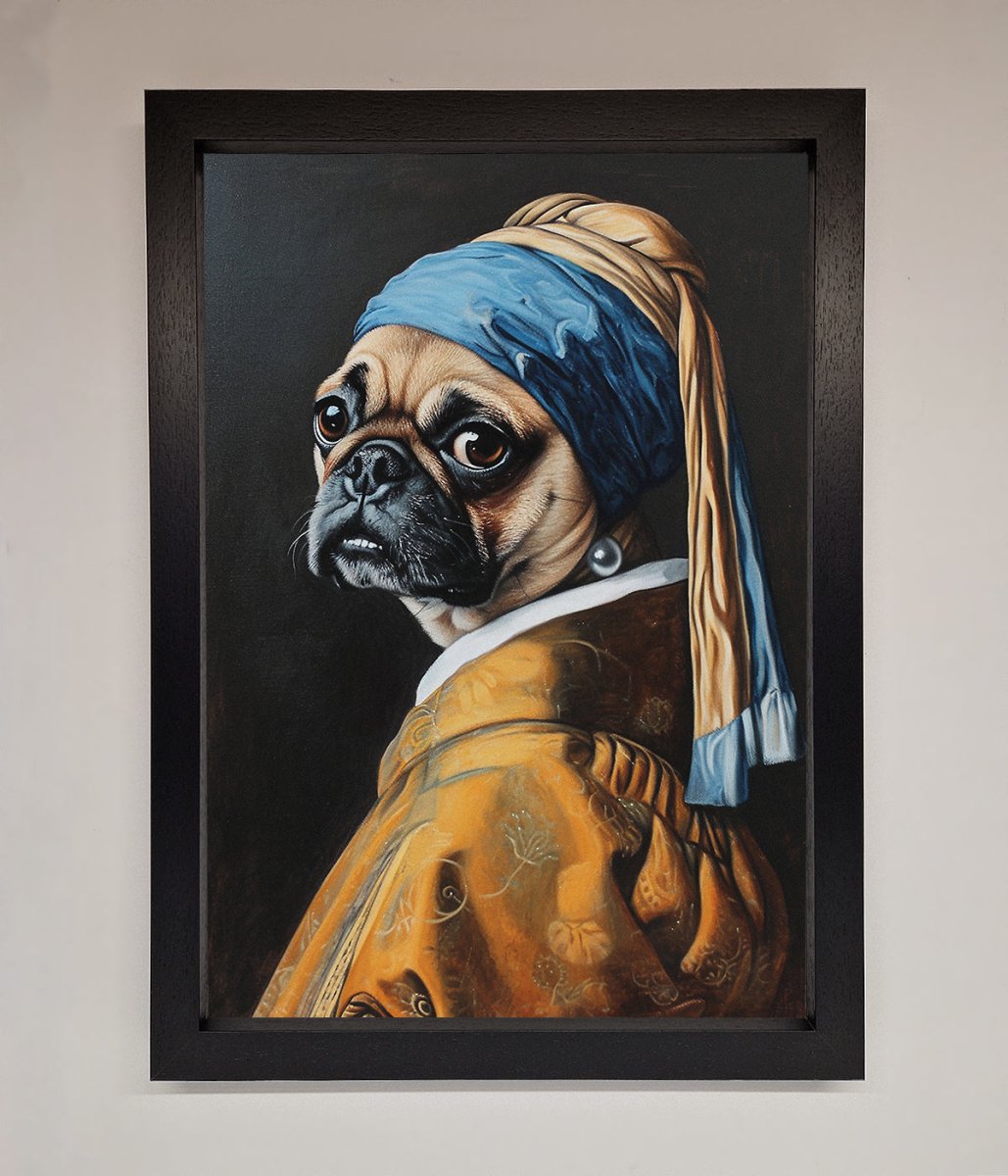Pug with Pearl Earring Framed Print