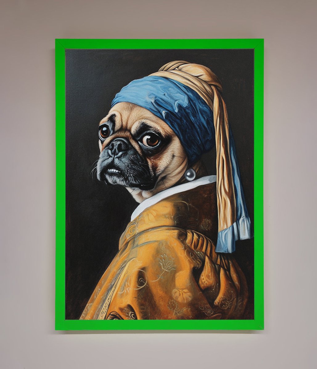 Pug with Pearl Earring Framed Print