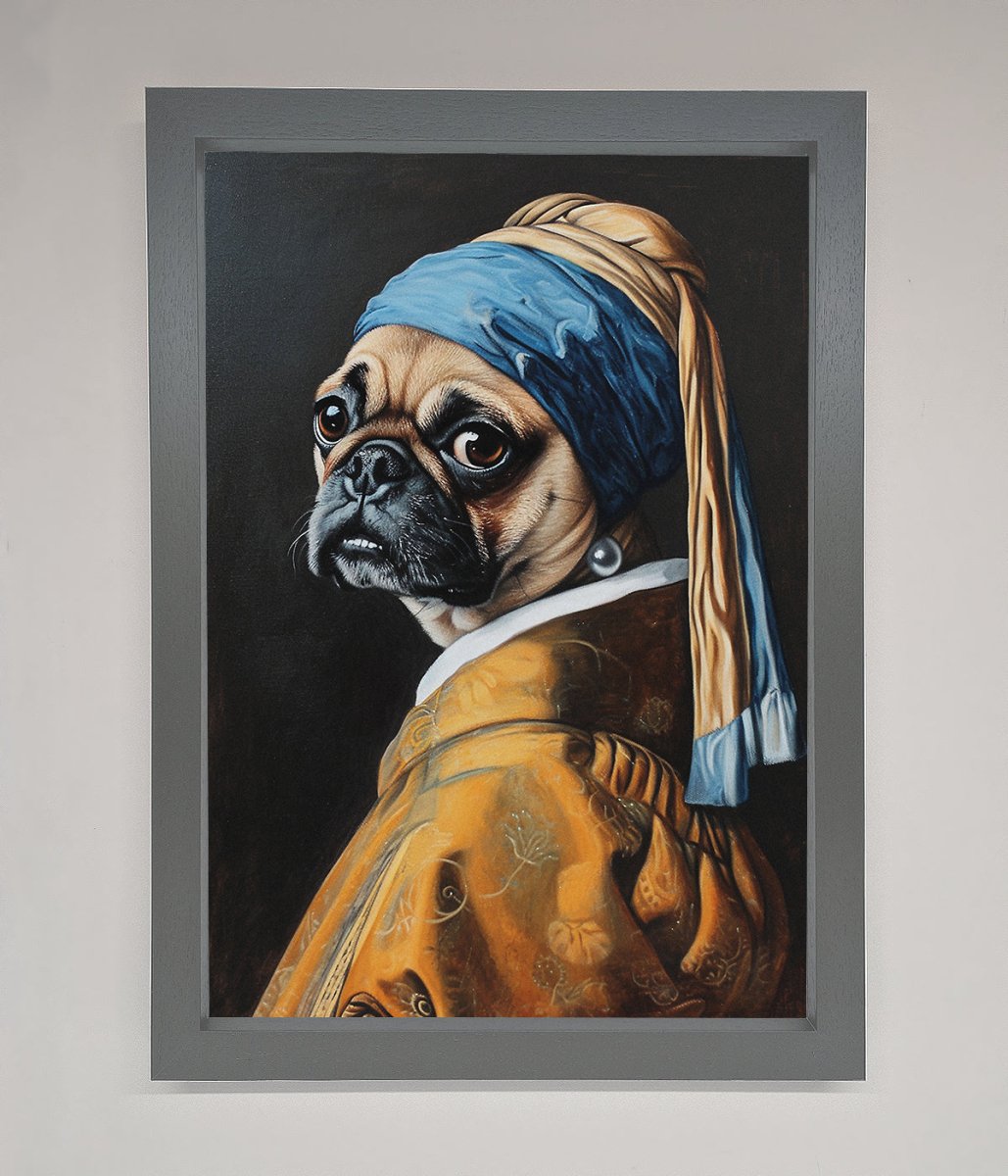 Pug with Pearl Earring Framed Print