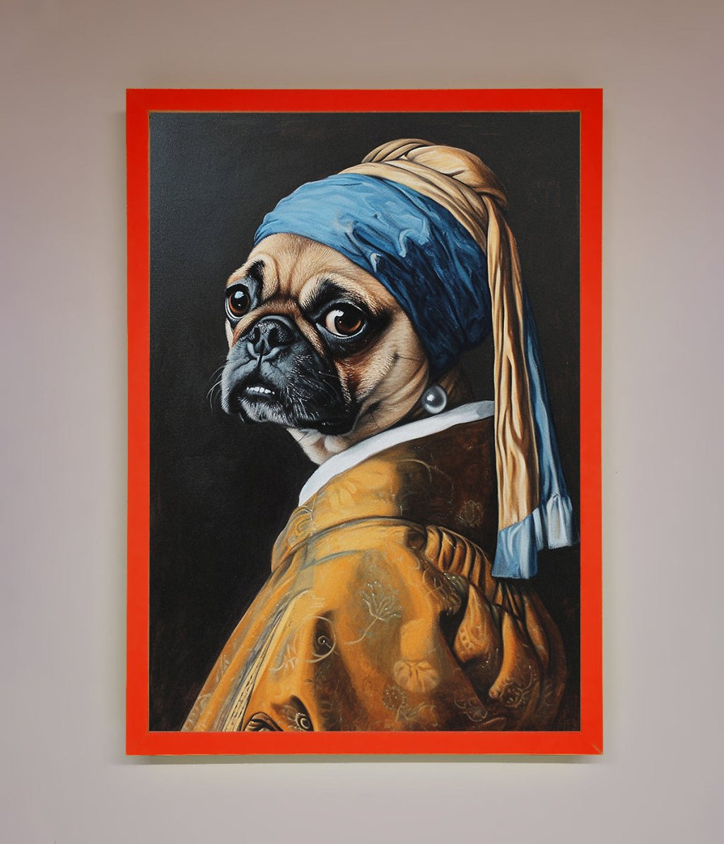 Pug with Pearl Earring Framed Print