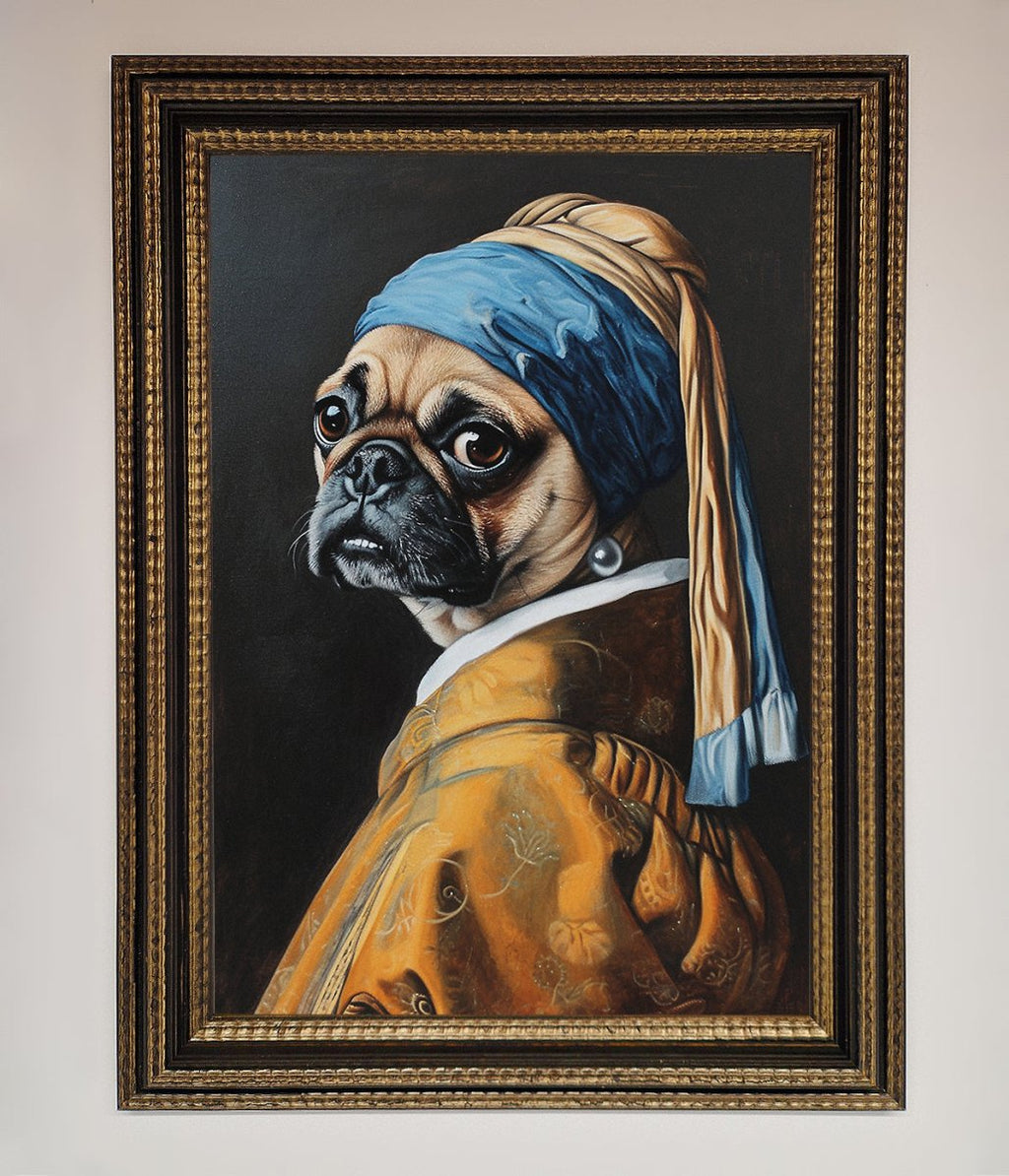 Pug with Pearl Earring Framed Print