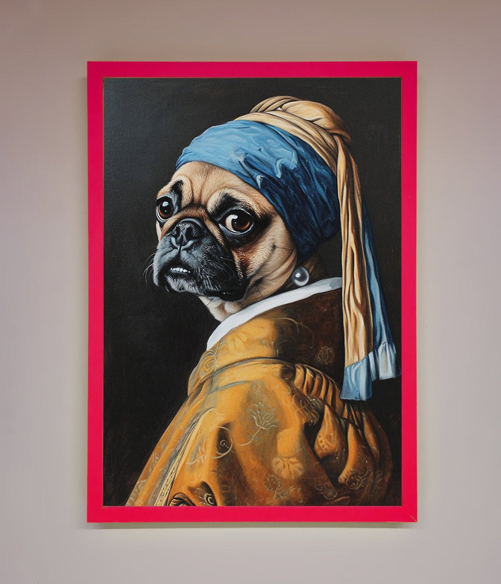 Pug with Pearl Earring Framed Print