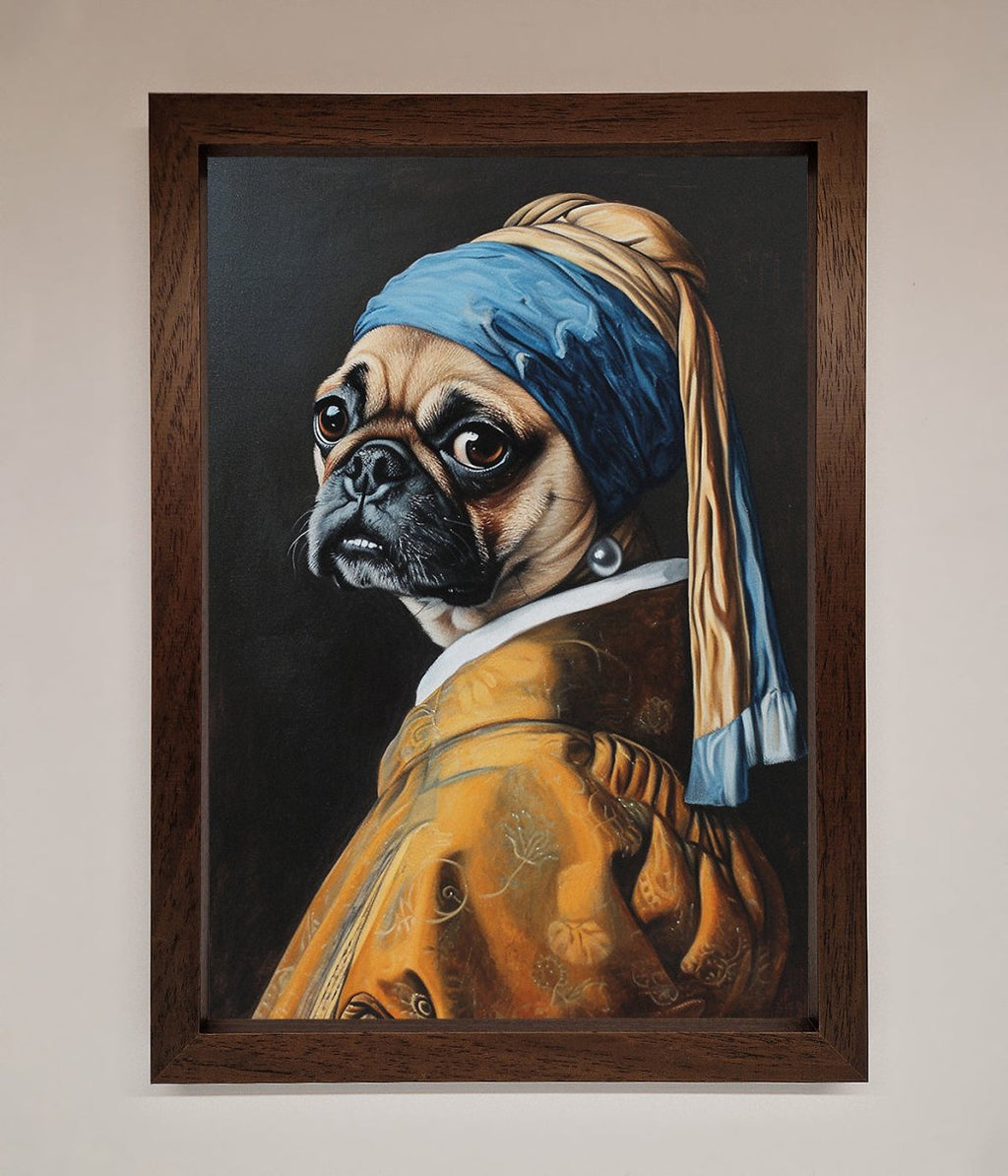 Pug with Pearl Earring Framed Print