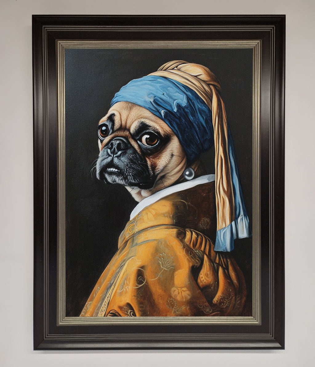 Pug with Pearl Earring Framed Print